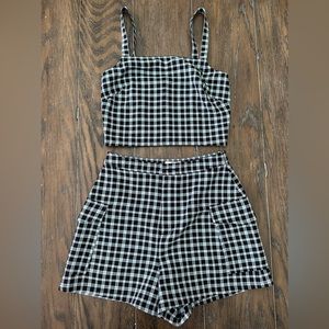 Checked Crop Tank and High-Waist Shorts Set - Black/White